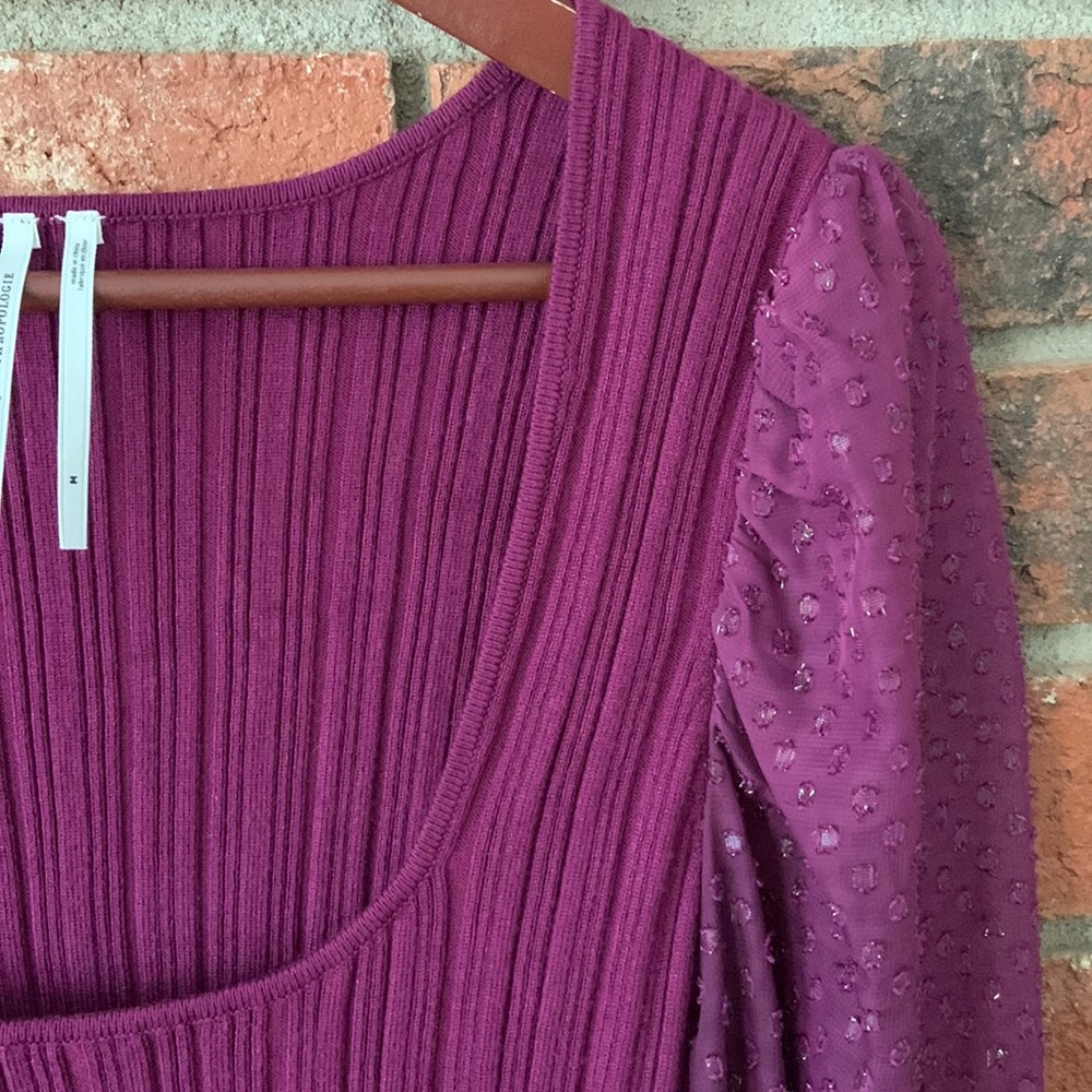 Anthropologie Elegant Purple Puff Sparkle Sleeve Women's Top - Picture 9 of 10